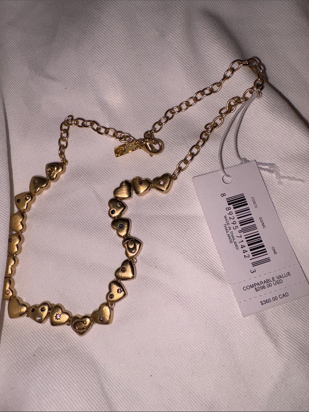 NWT Coach Gold Heart Link Necklace with Pavé Accents